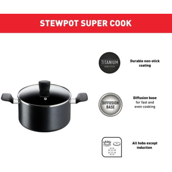 Tefal G6 Super Cook 30 CM Stewpot With Lid Nonstick, Black, Aluminium
