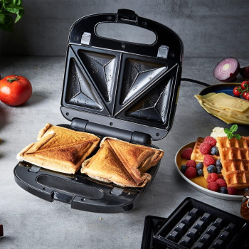 Russell Hobbs 3-In-1 Sandwich, Panini and Waffle Maker Deep Fill, Non-Stick, 750W, Indicator Lights, Dishwasher Safe, Black
