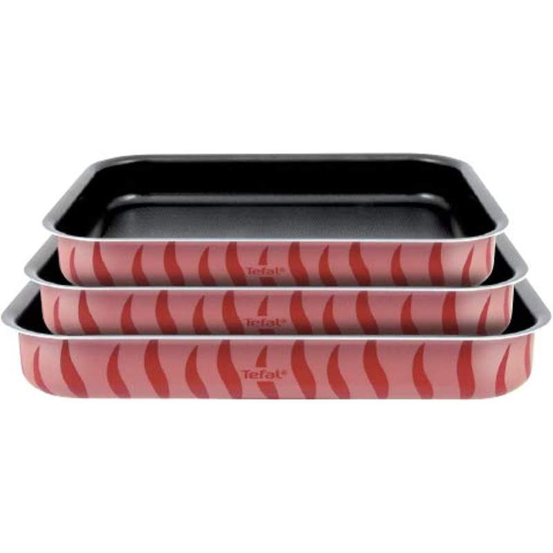 Tefal Tempo 3 Pcs Oven Dish Set, Rectangular, Red, Alminium, J1195685