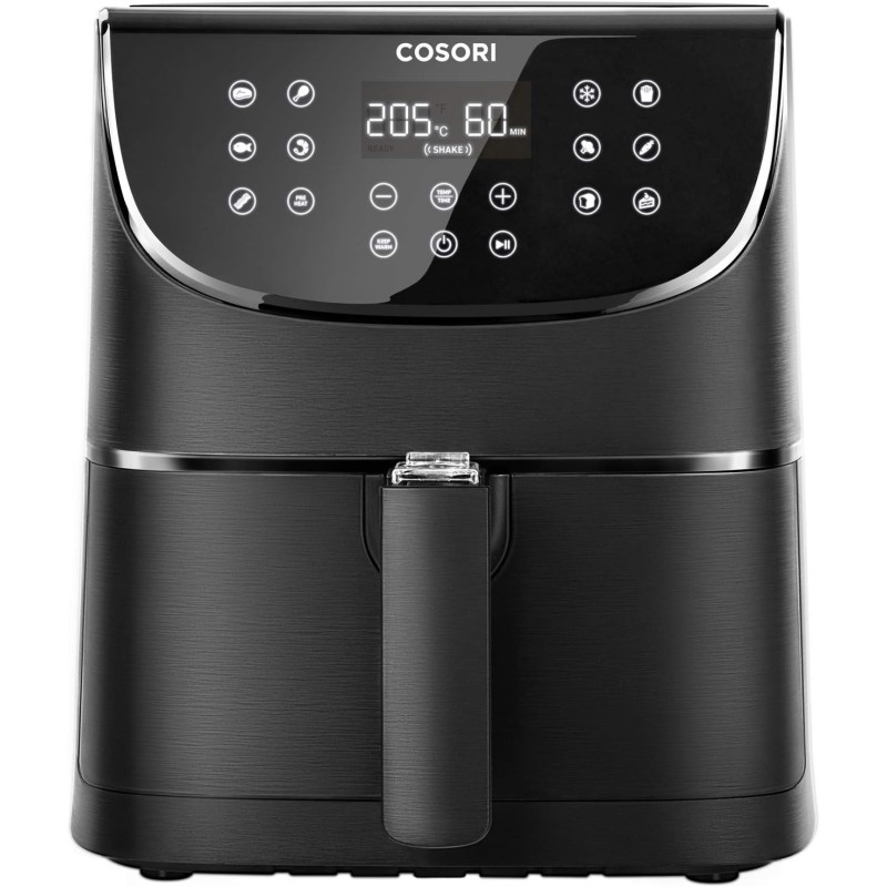 Cosori Air Fryer 1700W With 100 Recipes Cookbook, 5.5L Oil, Preheat and Shake Reminder, Timer and Temperature Control, Nonstick Basket, Black
