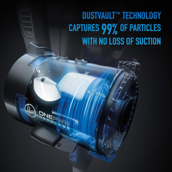 Hoover Onepwr Blade Cordless Vacuum Cleaner Machine, Up To 40 Min Runtime, 3 Stage Filtration, Led Headlights, Detachable Handheld, Wall Mount, Grey/Blue