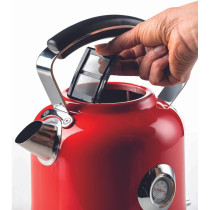 Ariete Moderna Electric Kettle Stainless Steel 1.7L 2000W, With Thermometer Auto Shut-Off Water Level Indicator, Removable Filter Cordless Base For Boiling Water Tea And Infusions, Red