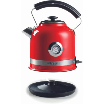 Ariete Moderna Electric Kettle Stainless Steel 1.7L 2000W, With Thermometer Auto Shut-Off Water Level Indicator, Removable Filter Cordless Base For Boiling Water Tea And Infusions, Red