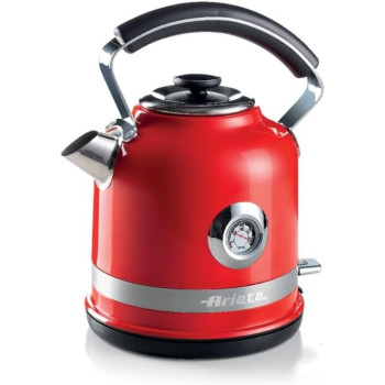 Ariete Moderna Electric Kettle Stainless Steel 1.7L 2000W, With Thermometer Auto Shut-Off Water Level Indicator, Removable Filter Cordless Base For Boiling Water Tea And Infusions, Red