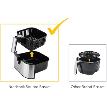 Nutricook Rapid Air Fryer, 1700 Watts, Digital Control Panel Display, 8 Preset Programs With Built-In Preheat Function, 5.5 Liters, Brush Stainless, Steel/Black