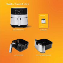 Nutricook Rapid Air Fryer, 1700 Watts, Digital Control Panel Display, 8 Preset Programs With Built-In Preheat Function, 5.5 Liters, Brush Stainless, Steel/Black