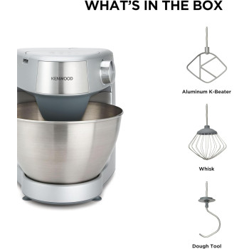 Kenwood Stand Mixer Kitchen Machine Prosperoand 1000W With 4.3L Stainless Steel Bowl, K-Beater, Whisk, Dough Hook, Silver