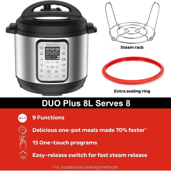 Instant Pot Duo Plus 9-In-1 Electric Programmable Pressure Cooker, Multicooker, Stainless Steel Inner Pot, Advanced Safety Protection