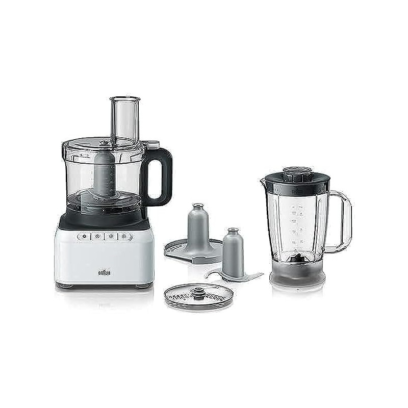 Braun FP 3131, Food Processor, White, 800 Watts, Blender 1.2 L, Prep Bowl 2.1 2 Speed Button And Pulse