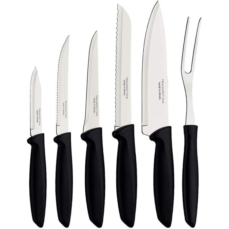 Tramontina 6 Pcs Knife Set Stainless Steel Sharp Professional Kitchen Chef Cooking Knives Set With Black Handles