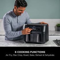 Ninja Foodi Dual Zone Air Fryer 2 Drawers, 6 Cooking Functions, 7.6L, Black
