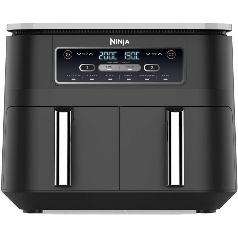 Ninja Foodi Dual Zone Air Fryer 2 Drawers, 6 Cooking Functions, 7.6L, Black
