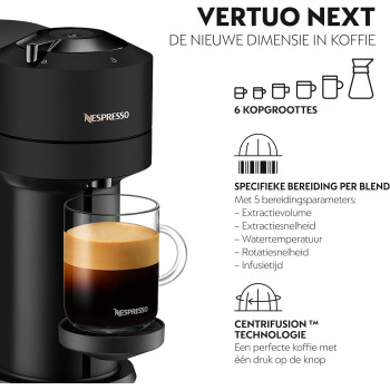 Nespresso Krups XN9108 Vertuo Next Coffee Capsule Machine Power Off Function Classic, Black