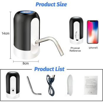 Sky-Touch 5 Gallon Water Bottle Pump, Usb Charging Portable Electric Water Pump For For For 2-5 Gallon Jugs USB Charging Portable Water Dispenser For Office, Home, Camping, Kitchen And ETC, Black