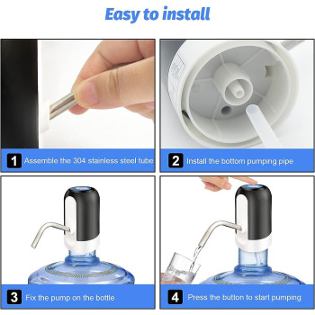Sky-Touch 5 Gallon Water Bottle Pump, Usb Charging Portable Electric Water Pump For For For 2-5 Gallon Jugs USB Charging Portable Water Dispenser For Office, Home, Camping, Kitchen And ETC, Black