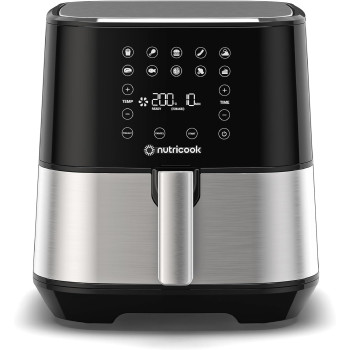Nutricook Air Fryer 2, 1700 Watts, Digital Control Panel Display, 10 Preset Programs With Built-In Preheat Function, 5.5 Liters, Brush Stainless, Black