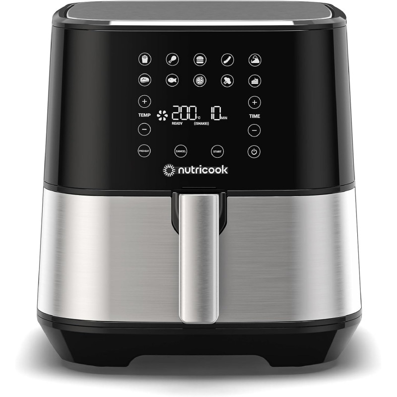 Nutricook Air Fryer 2, 1700 Watts, Digital Control Panel Display, 10 Preset Programs With Built-In Preheat Function, 5.5 Liters, Brush Stainless, Black