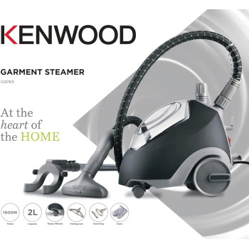 Kenwood Garment Steamer 1500W With 2L Water Tank Capacity, Rotary Wheels, Folding Rack, Trouser Press, Black