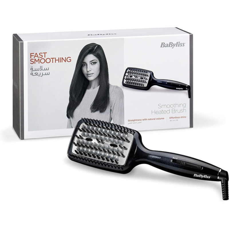 Babyliss Hair Straightening, 3D Tech Hot Brush For Versatile Styling And Smooth Results, Black Design For A Sleek, Durable Construction For Long-Lasting Performance, Black