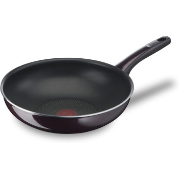 Tefal Wok Pan Resist Intense 28 CM Non-Stick Wok Frying Pan With Thermo Spot Flame Protect Resistant Ideal Shape Easy Cleaning Safe Bordeaux Burgundy