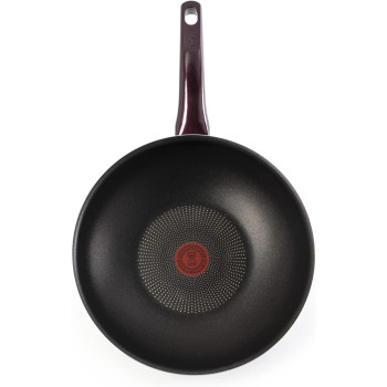 Tefal Wok Pan Resist Intense 28 CM Non-Stick Wok Frying Pan With Thermo Spot Flame Protect Resistant Ideal Shape Easy Cleaning Safe Bordeaux Burgundy