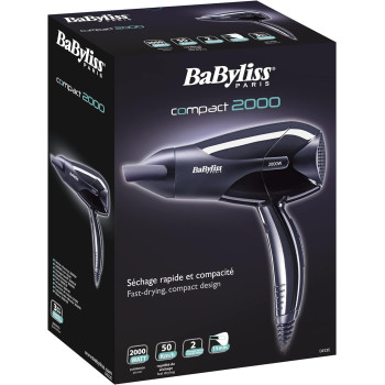 Babyliss Powerlight 2000 Dryer, Lightweight And Powerful 2000W Dryer With Quick Drying Time, 2 Heat And 2 Speed Control, Easy To Handle And Efficient And Customizable Settings, Black