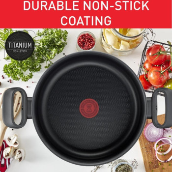Tefal G6 Tempo Flame 26 Sautepan With Ss Lid, Non-Stick, Red, Aluminium