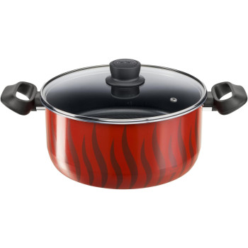 Tefal G6 Tempo Flame 26 Sautepan With Ss Lid, Non-Stick, Red, Aluminium