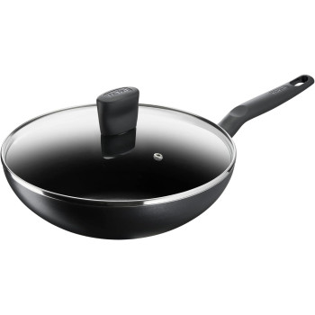 Tefal Frying Pan G6 Super Cook Wokpan 28 Lid Non Stick With Thermo Signal, Black, Aluminium