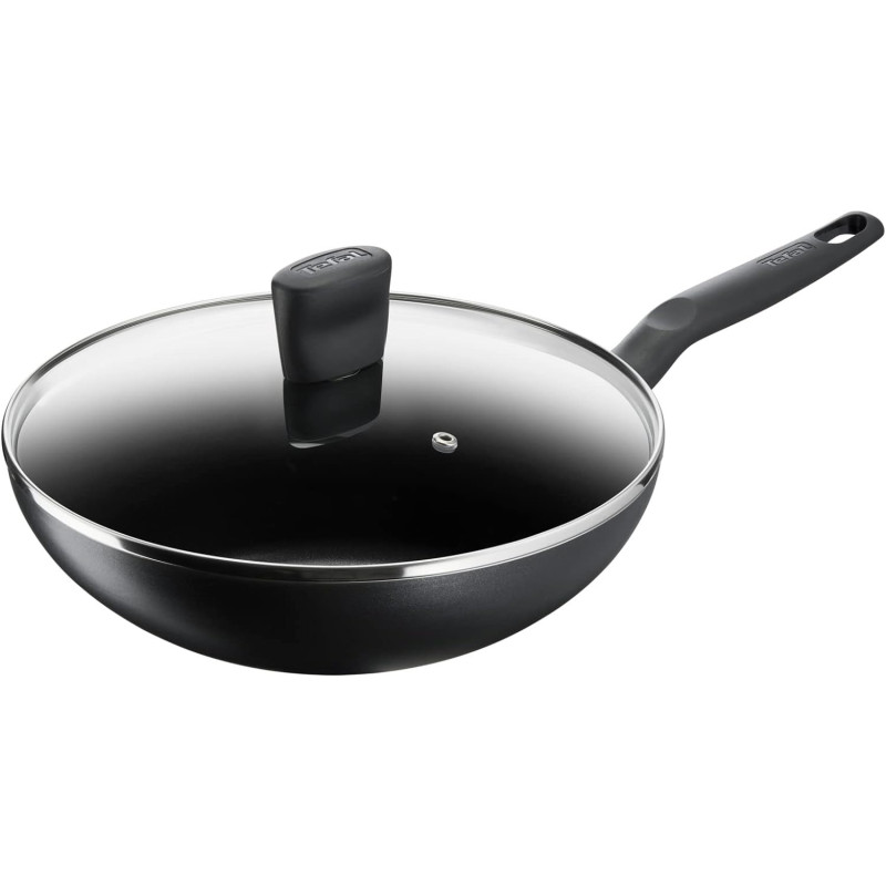 Tefal Frying Pan G6 Super Cook Wokpan 28 Lid Non Stick With Thermo Signal, Black, Aluminium