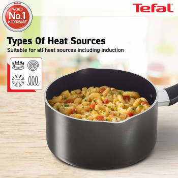 Tefal G6 Delicia 16 CM Saucepan With Glass Lid, Non-Stick, Black, Aluminium