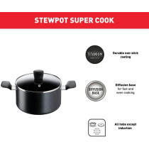 Tefal G6 Super Cook 24 CM Stewpot With Lid, Nonstick, Black, Aluminium