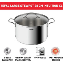 Tefal Cooking Pot With Glass Lid Intuition Xl 28 CM/ 8L Satinless Steel Casserole Premium Stainless Steel 18/10 Induction