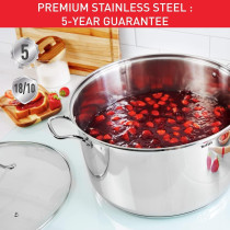 Tefal Cooking Pot With Glass Lid Intuition Xl 28 CM/ 8L Satinless Steel Casserole Premium Stainless Steel 18/10 Induction