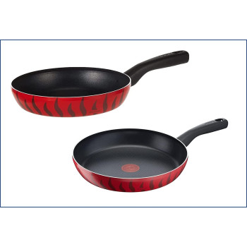 Tefal Tempo Flame Frypan Set Of 2, Red/Black, 28 CM and 24 CM, Aluminium