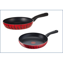 Tefal Tempo Flame Frypan Set Of 2, Red/Black, 28 CM and 24 CM, Aluminium