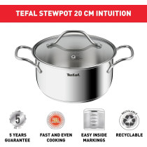Tefal Intuition 20 CM Casserole, Premium Stainless Steel 18/10, 2.9 L, Induction, B8644474
