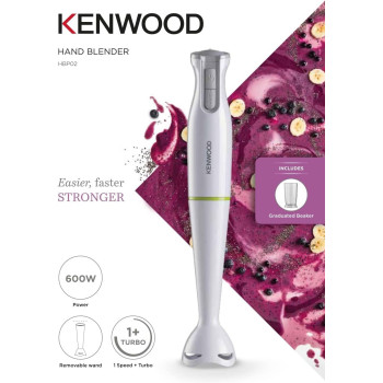 Kenwood Hand Blender 600W Stick Blender With Graduated Beaker, Turbo Function, Removable Wand For Easy Cleaning HBP02.001Wh, White