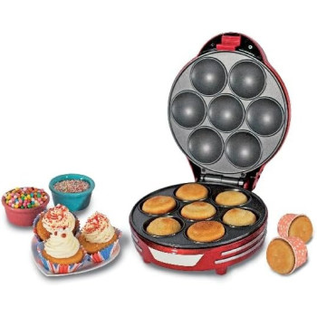 Ariete Electric Muffin And Cupcake Maker With Non-Stick Plate, 7 Moulds, 700W, Safety Lock System, Compact And Easy To Clean, Red Art188