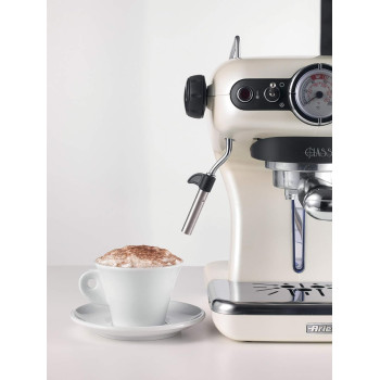 Ariete Classica Espresso Coffee Machine With Manometer And Milk Frother, Auto Shut-Off, Cappuccino Maker, 850W, 15 Bar, For Home And Office, Pearl