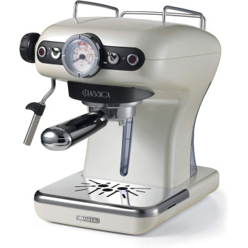 Ariete Classica Espresso Coffee Machine With Manometer And Milk Frother, Auto Shut-Off, Cappuccino Maker, 850W, 15 Bar, For Home And Office, Pearl