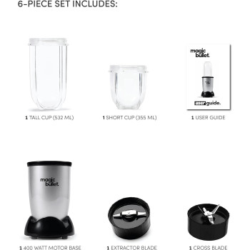 Magic Bullet, 4 Piece Accessories, Multi-Function High-Speed Blender, Silver