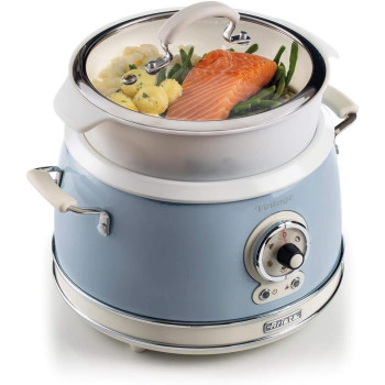 Ariete Vintage Electric Rice Cooker 3.8 Litre, 5 Modes For Rice, Saute, Steam, Heating, Slow Cooker, 700W, Removable Non Stick Ceramic Bowl, Glass Lid, For Sushi, Stew, Omelet, Blue