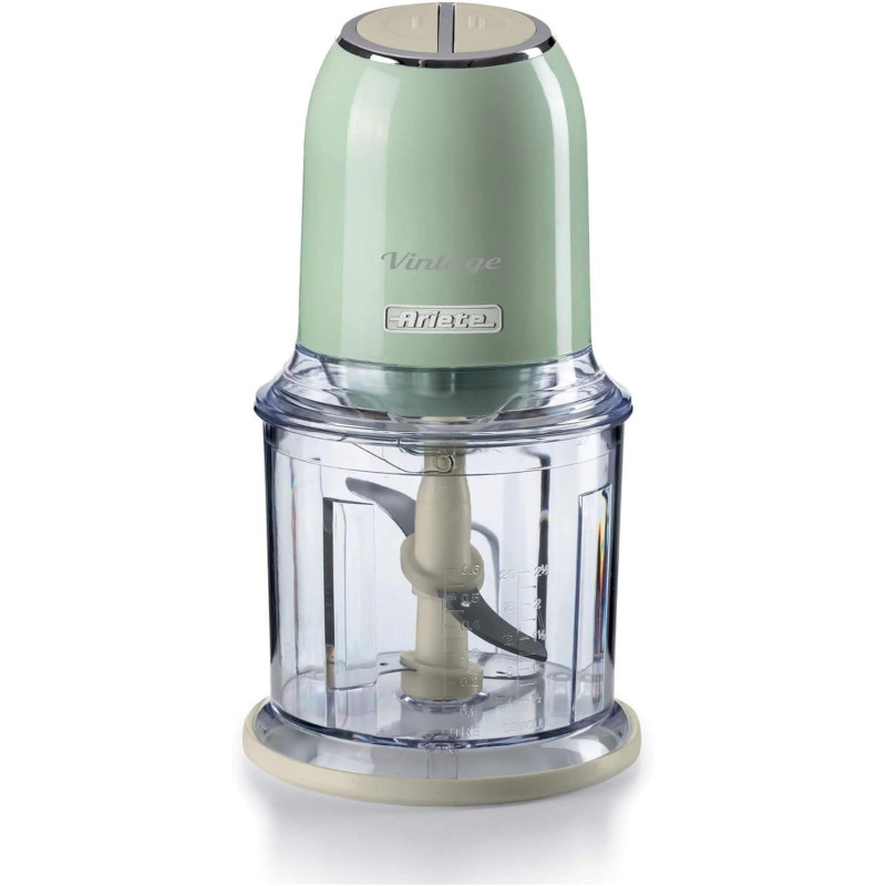 Ariete Vintage Electric Chopper, 600Ml, 2 Speed Settings, 400W, Non Slip Feet, 4 Stainless Steel Blades For Crushing Ice And Chopping Meat, Vegetables, Biscuits, Dried Fruit, Chocolate