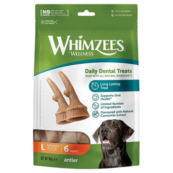 Whimzees Occupy Antler Natural Dental Chews For Dogs, 360G, Large, 6Pc (Pack Of 6)