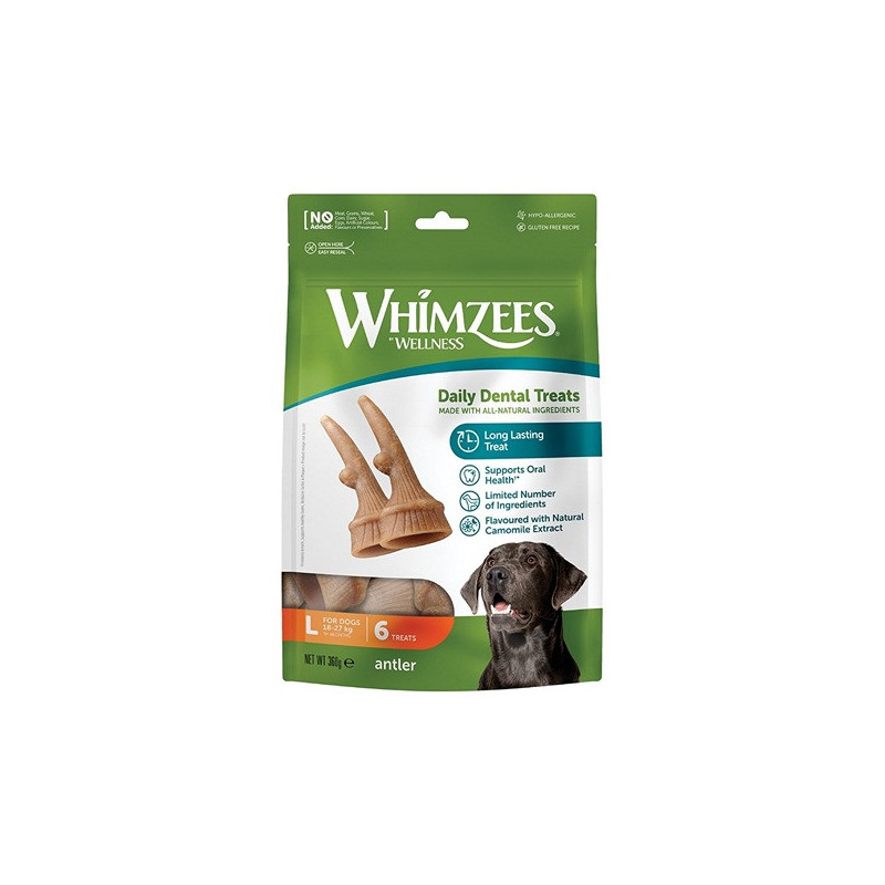 Whimzees Occupy Antler Natural Dental Chews For Dogs, 360G, Large, 6Pc (Pack Of 6)