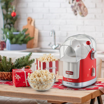Ariete Vintage Electric Hot Air Pop Corn Maker With Dispensing Lever, 50G In 3Min, Oil-Free Popcorn Popper Machine, 1100W, Perfect For Home, Movie Night And Snacks, Red