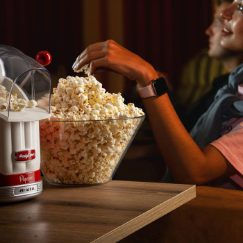 Ariete Vintage Electric Hot Air Pop Corn Maker With Dispensing Lever, 50G In 3Min, Oil-Free Popcorn Popper Machine, 1100W, Perfect For Home, Movie Night And Snacks, Red