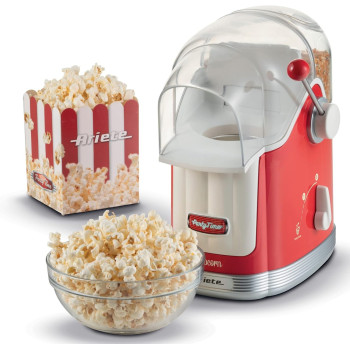 Ariete Vintage Electric Hot Air Pop Corn Maker With Dispensing Lever, 50G In 3Min, Oil-Free Popcorn Popper Machine, 1100W, Perfect For Home, Movie Night And Snacks, Red