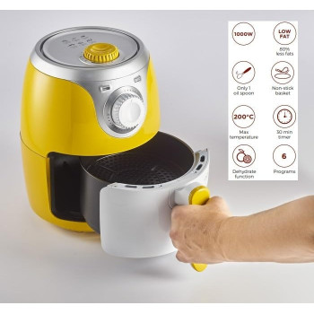 Ariete Air Fryer Mini 2.8L, 1000W, With 6 Programs For Baking And Frying, Non Stick Basket, 200 C Temp, Dehydrate Function, 30 Minute Timer, Ideal For Meat, Fish And Vegetables